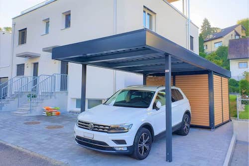 Carport en métal avec local technique élément